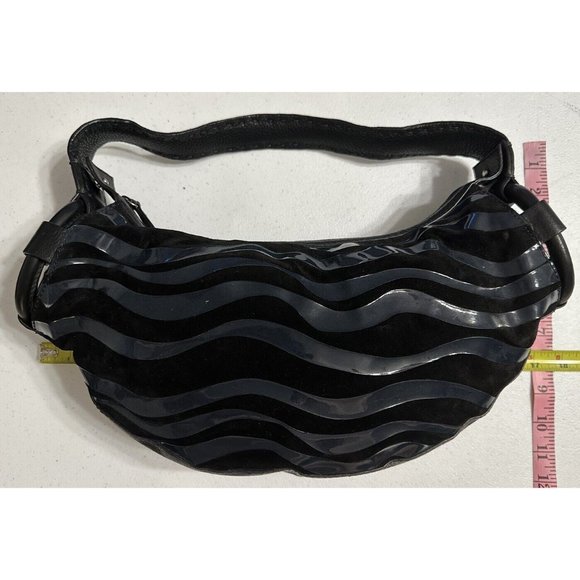 Sondra Roberts Black Wavy Faux Suede Leather Shoulder Bag Purse Designer Handbag - Picture 6 of 8